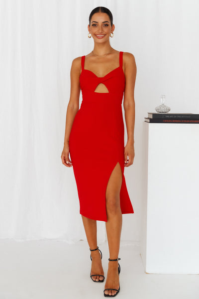 Soaring To New Heights Midi Dress Red