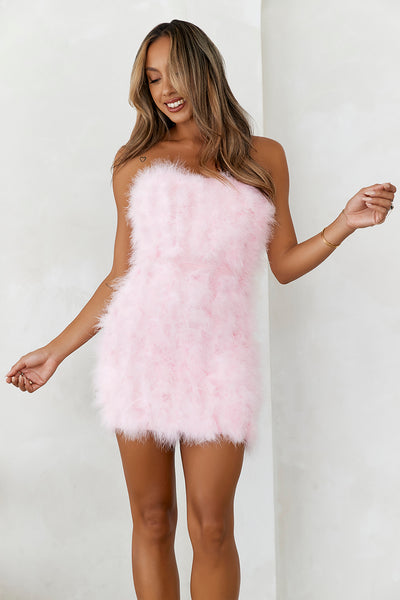 HELLO MOLLY Bring The Extravagance Feather Mini Dress Pink