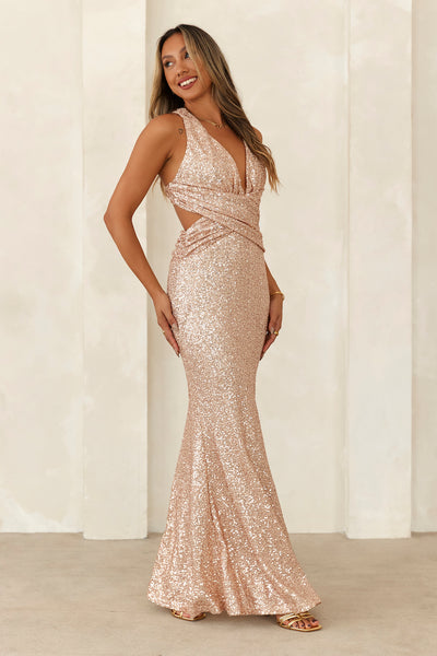 Event Of All Sequin Maxi Dress Rose Gold