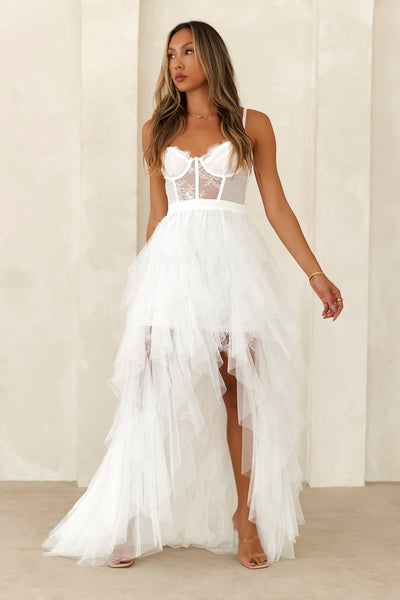 Elegantly Dressed Tulle Maxi Dress White