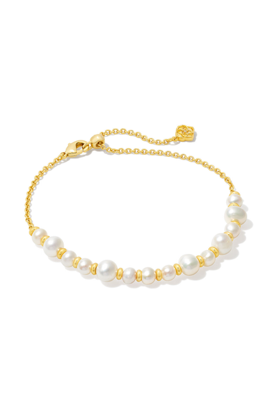 KENDRA SCOTT Jovie Gold Beaded Delicate Chain Bracelet Gold White Pearl