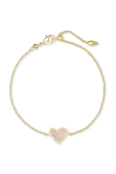 KENDRA SCOTT Ari Heart Gold Chain Bracelet Gold Rose Quartz