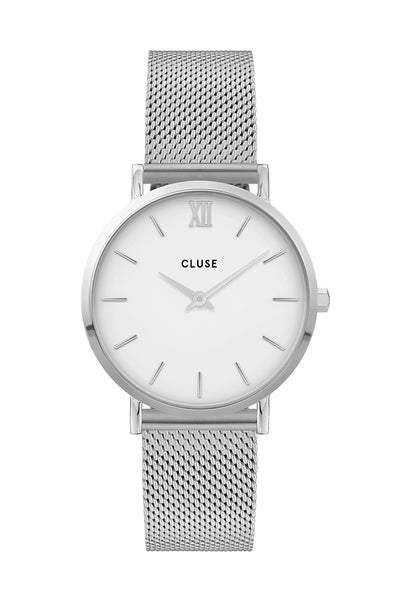 CLUSE Minuit Mesh Watch Silver White
