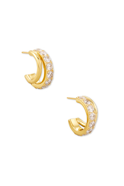 KENDRA SCOTT Livy Gold Huggie Earrings White Crystal