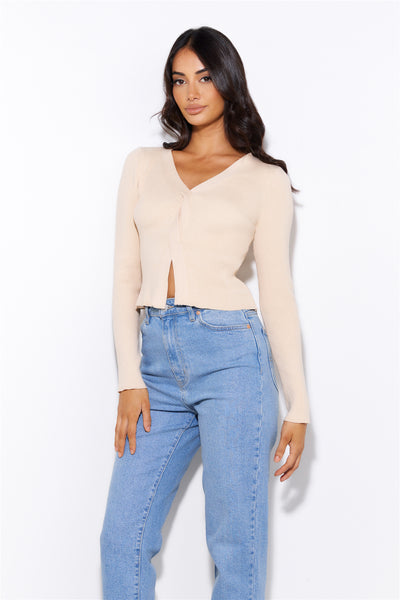 Take Off Ribbed Top Beige