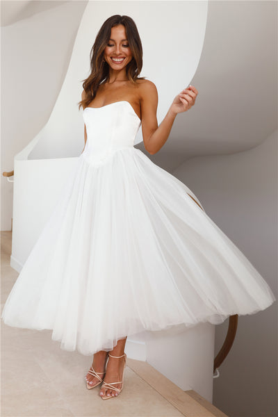 Castle Ballroom Satin Tulle Maxi Dress White