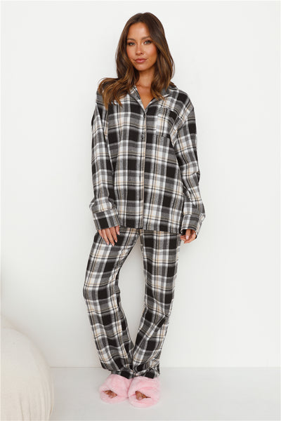 HELLO MOLLY Dreamland Flannelette Pyjama Pants Unisex Grey Check