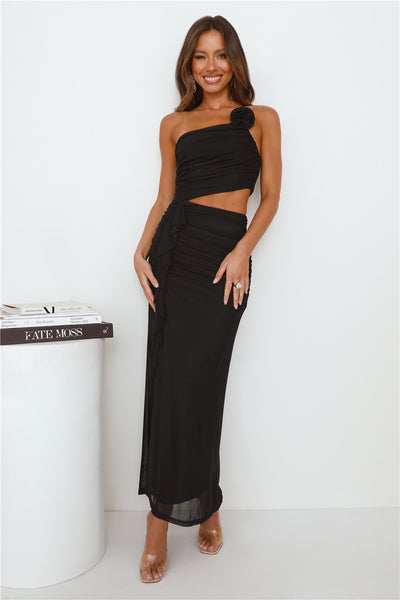 Another Party One Shoulder Mesh Maxi Dress Black