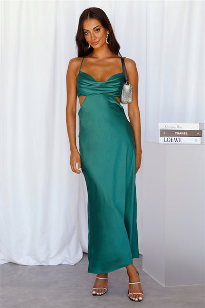 Purely Formed Satin Maxi Dress Green
