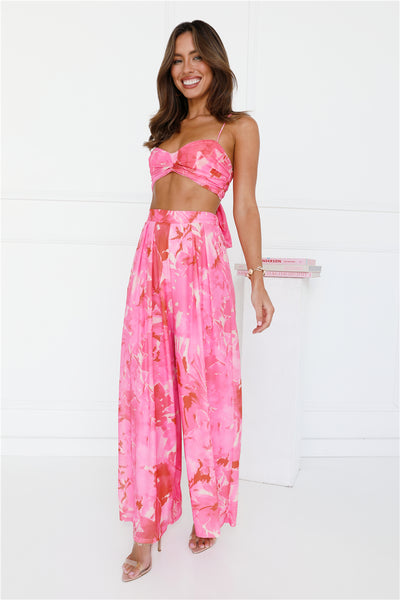 Forest Of Sun Mesh Wide Leg Pants Pink