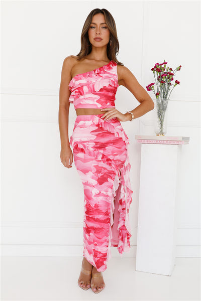 Love Scale Mesh Frill Maxi Skirt Pink