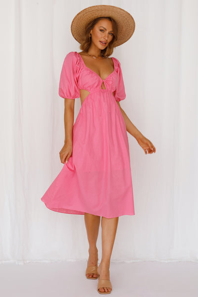 Come Fly With Me Midi Dress Hot Pink