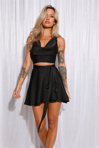 HELLO MOLLY Summer Fuse Satin Mini Dress Black
