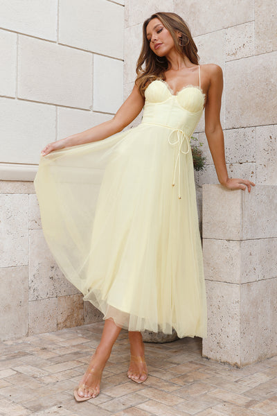 Wandering In The Light Tulle Midi Dress Yellow