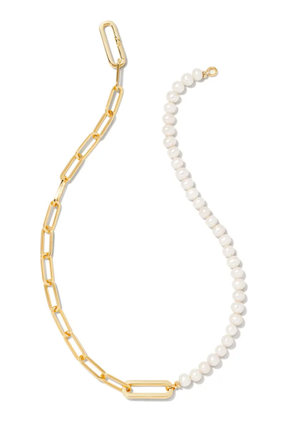 KENDRA SCOTT Ashton Half Chain Necklace Gold White Pearl