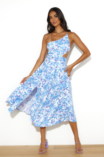 Blooming As One Midi Dress Blue