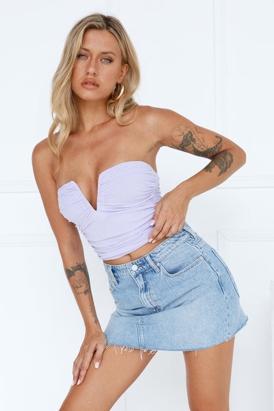 Hot Date Night Strapless Mesh Crop Top Lilac