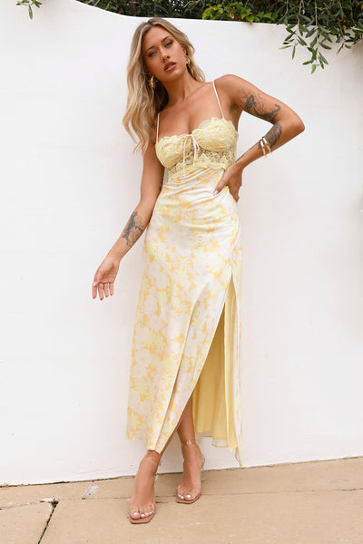 Love From Me Satin Maxi Dress Yellow