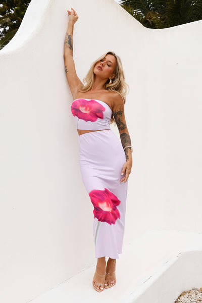 Pansies Bouquet Maxi Skirt Lilac
