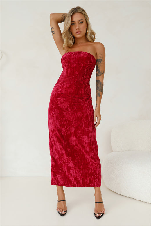 Buy RED CUT-OUT MIDI BANDEAU DRESS for Women Online in India