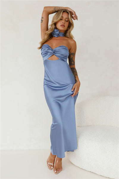 Trend Lover Satin Maxi Dress Blue