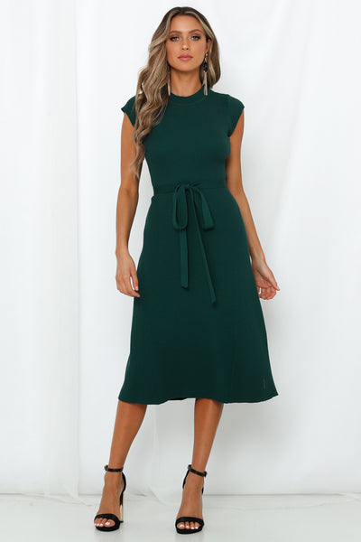 Reckless Ride Knit Midi Dress Forest Green