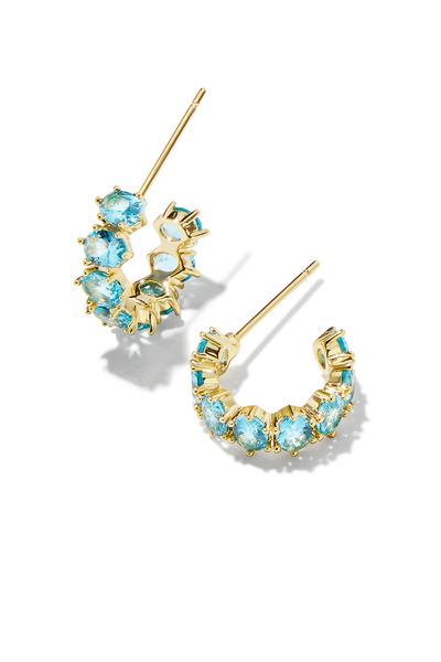 KENDRA SCOTT Cailin Gold Crystal Huggie Earrings Gold Aqua Crystal
